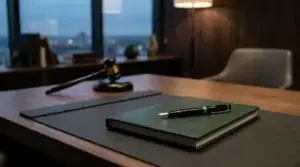 Executive desk with notebook pen